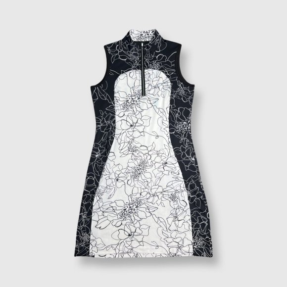 Tail Dresses & Skirts - TAIL Giselle Sleeveless Golf Dress Size Small Black White Etched Floral Design N